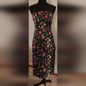 Lulu's Strapless Floral Dress - Black and Multicolor
